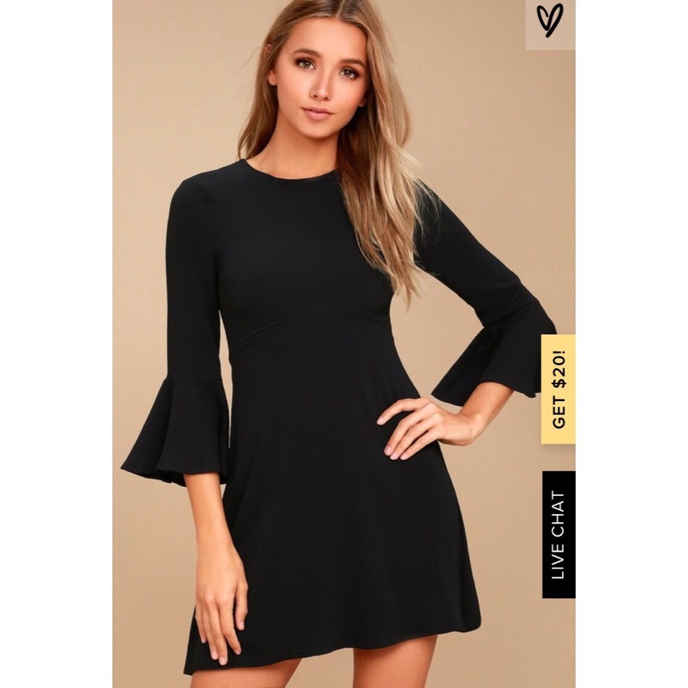 NWOT Lulu’s Black Flounce Sleeve Dress
